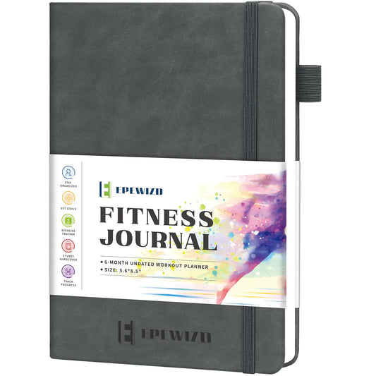EPEWIZD Fitness Journal Hardcover Workout Planner 6- Month Undated Workout Log Book Home Gym Accessories for Women and Man-Gray